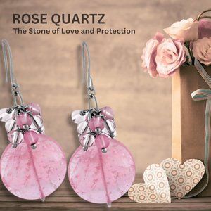 Pink Crystal Rose Quartz Sterling Silver Earrings Love Stone Healing Gemstone
